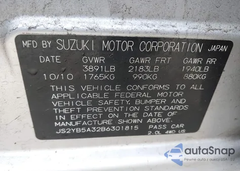 2011 Suzuki Sx4 Premium/Tech Valu Pkg (Nav) from USA, damaged, VIN JS2YB5A32B6301815